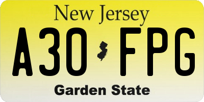 NJ license plate A30FPG