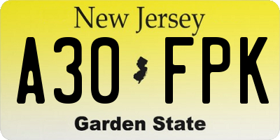 NJ license plate A30FPK