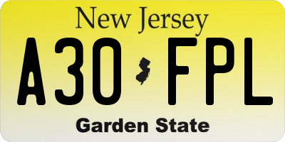 NJ license plate A30FPL