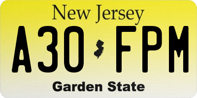 NJ license plate A30FPM