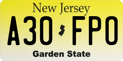 NJ license plate A30FPO