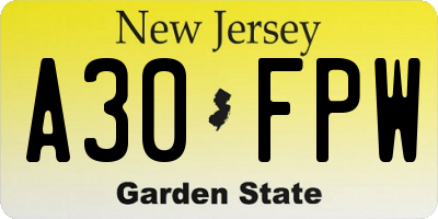 NJ license plate A30FPW