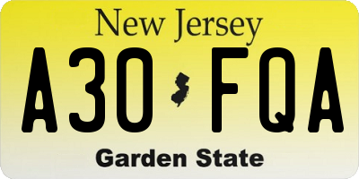 NJ license plate A30FQA