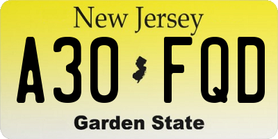 NJ license plate A30FQD