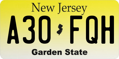 NJ license plate A30FQH