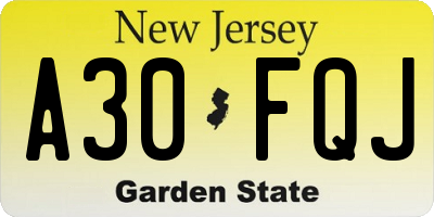 NJ license plate A30FQJ