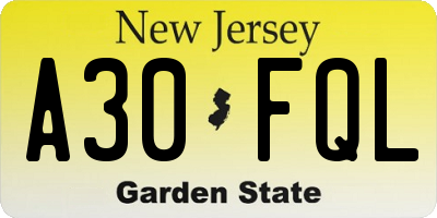 NJ license plate A30FQL