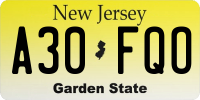 NJ license plate A30FQO