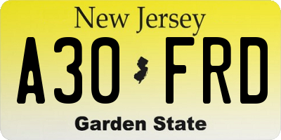 NJ license plate A30FRD