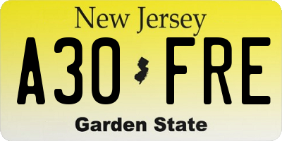 NJ license plate A30FRE