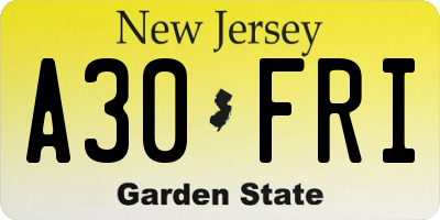 NJ license plate A30FRI
