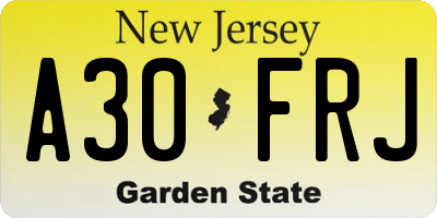 NJ license plate A30FRJ