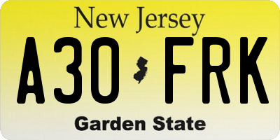 NJ license plate A30FRK
