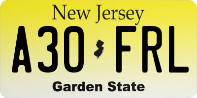 NJ license plate A30FRL