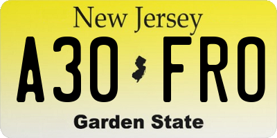 NJ license plate A30FRO