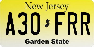 NJ license plate A30FRR