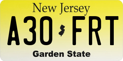 NJ license plate A30FRT