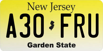 NJ license plate A30FRU