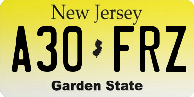 NJ license plate A30FRZ