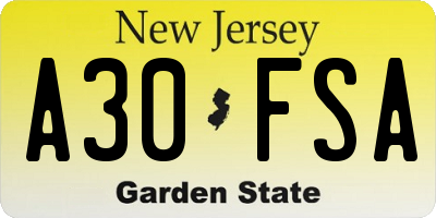 NJ license plate A30FSA