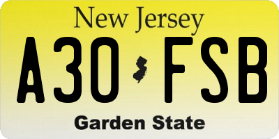 NJ license plate A30FSB