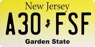 NJ license plate A30FSF