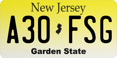 NJ license plate A30FSG
