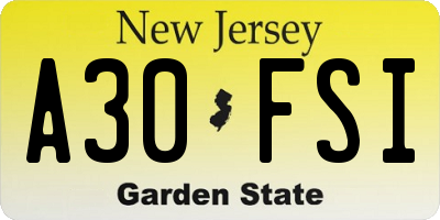 NJ license plate A30FSI