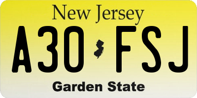NJ license plate A30FSJ
