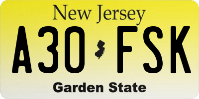NJ license plate A30FSK