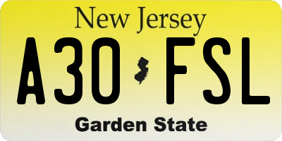 NJ license plate A30FSL