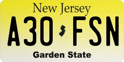 NJ license plate A30FSN