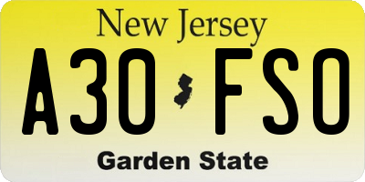 NJ license plate A30FSO
