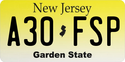 NJ license plate A30FSP