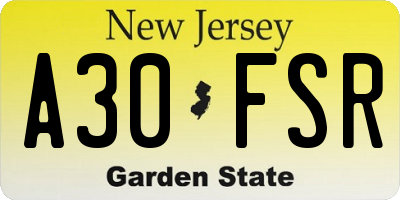 NJ license plate A30FSR
