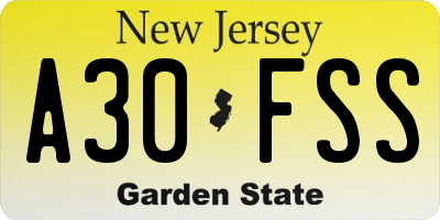 NJ license plate A30FSS