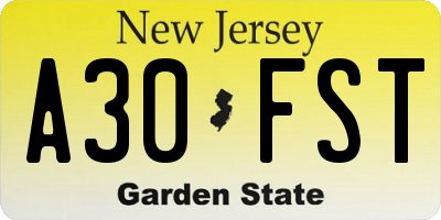 NJ license plate A30FST