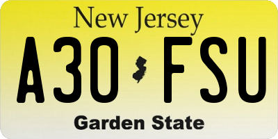 NJ license plate A30FSU