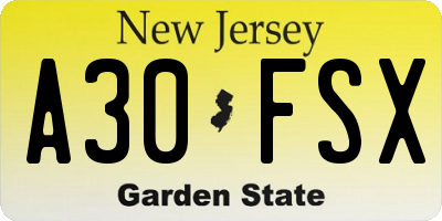 NJ license plate A30FSX
