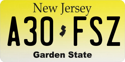 NJ license plate A30FSZ