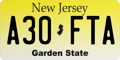NJ license plate A30FTA