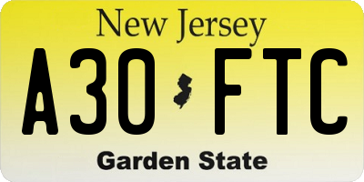 NJ license plate A30FTC