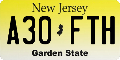 NJ license plate A30FTH