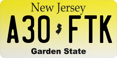 NJ license plate A30FTK