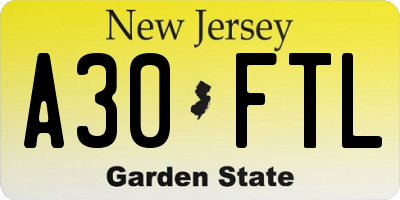 NJ license plate A30FTL