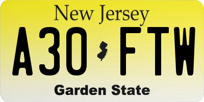 NJ license plate A30FTW