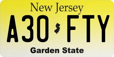 NJ license plate A30FTY