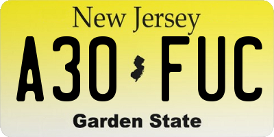 NJ license plate A30FUC