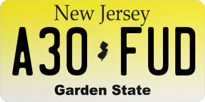NJ license plate A30FUD