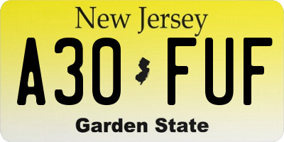 NJ license plate A30FUF